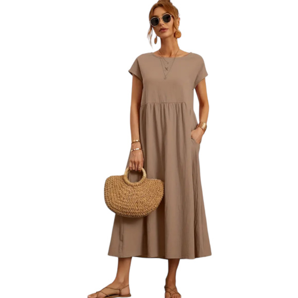 Maison Cellabie Dresses & Skirts - #15 *NWOT* Khaki Loose Pocket Crew Neck dress